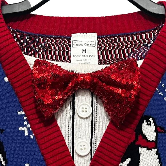 NY Laundry Holiday Classics Penguin Sequined Bow Tie Ugly Christmas Sweater - Picture 4 of 7